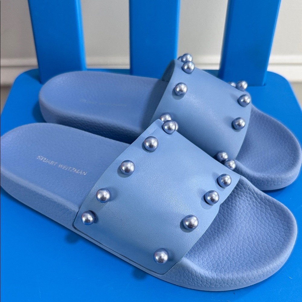 Stuart Weitzman Light Blue Slides with Metallic Accents New No box size 6